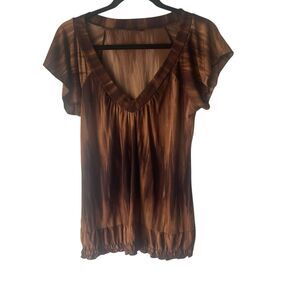 Agenda‎ Y2k Women's Size Large Brown 2000s V Neck Blouse